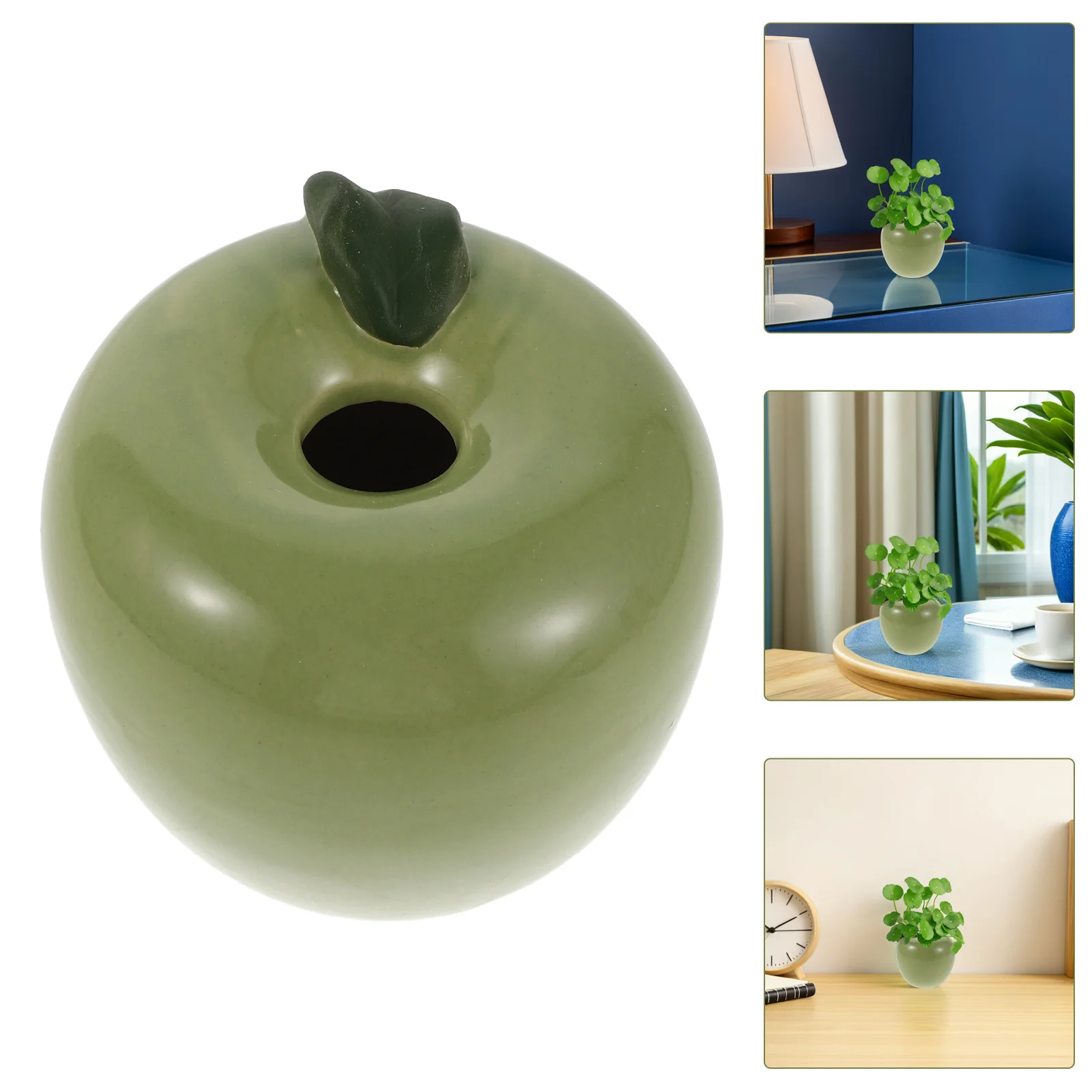 

Creative Apple Shaped Ceramic Hydroponic Vase Mini Green Flower Planter Desktop Tabletop Centerpiece Small Modern Decorative