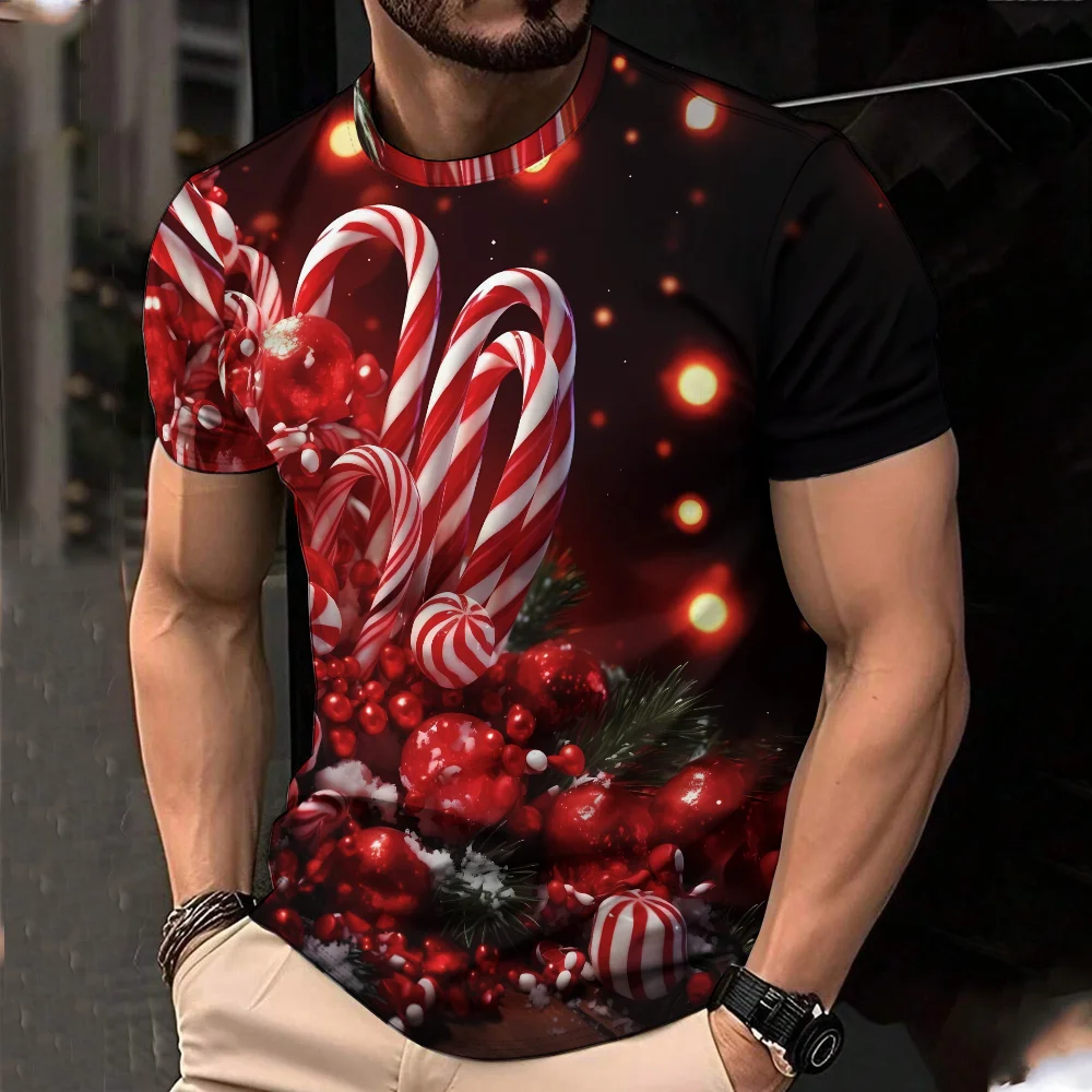 

Мужская персонализированная повседневная футболка с короткими рукавами и 3D-конфетным принтом на Хэллоуин синего цвета