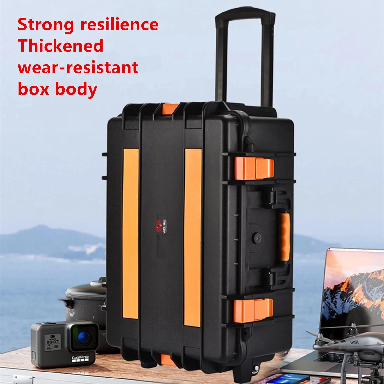 Durable 2-Wheel Trolley Case Safety Protection Suitcase Instrument Take Care Tool Rod Box Sealed Storage Outdoor Travel Toolbox