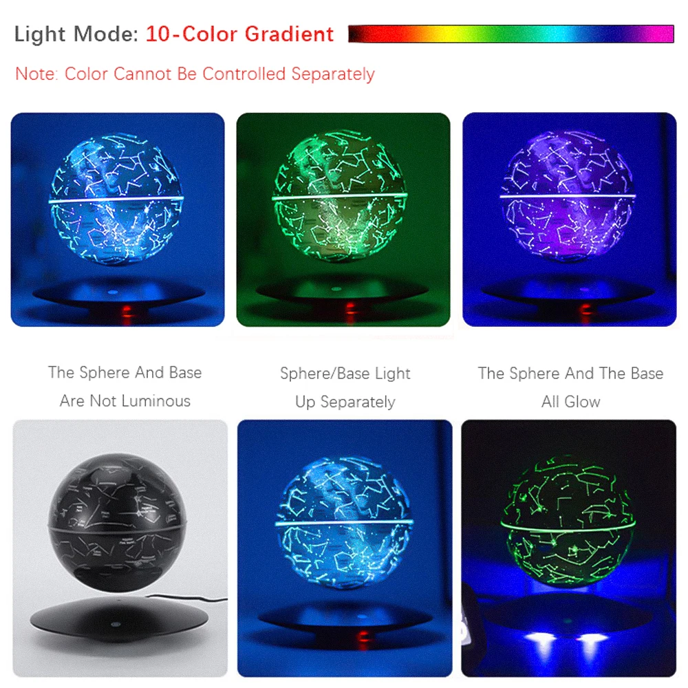 Creativity Magnetic Levitation LED Night Light 6inch Globe Lamp Rotating Floating Flying Saucer Base For Office Home Decor Gift