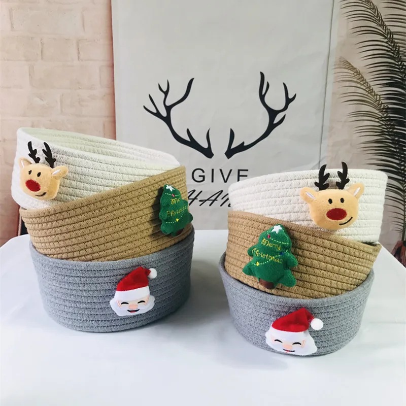 Hand Woven Storage Basket Christmas Present Candy storage Baskets Cartoon Kids Toys Desktop Organizer Sundries Storage Box