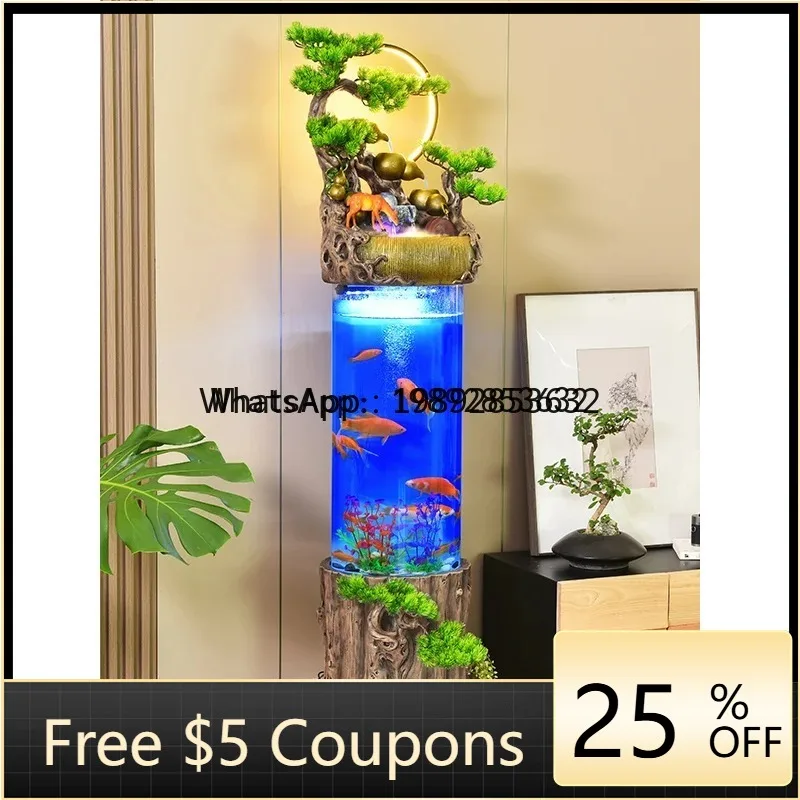 

Fish Tank Ornament Circulating Water Living Room Floor Standing Cylindrical Water Feature Fountain Gift