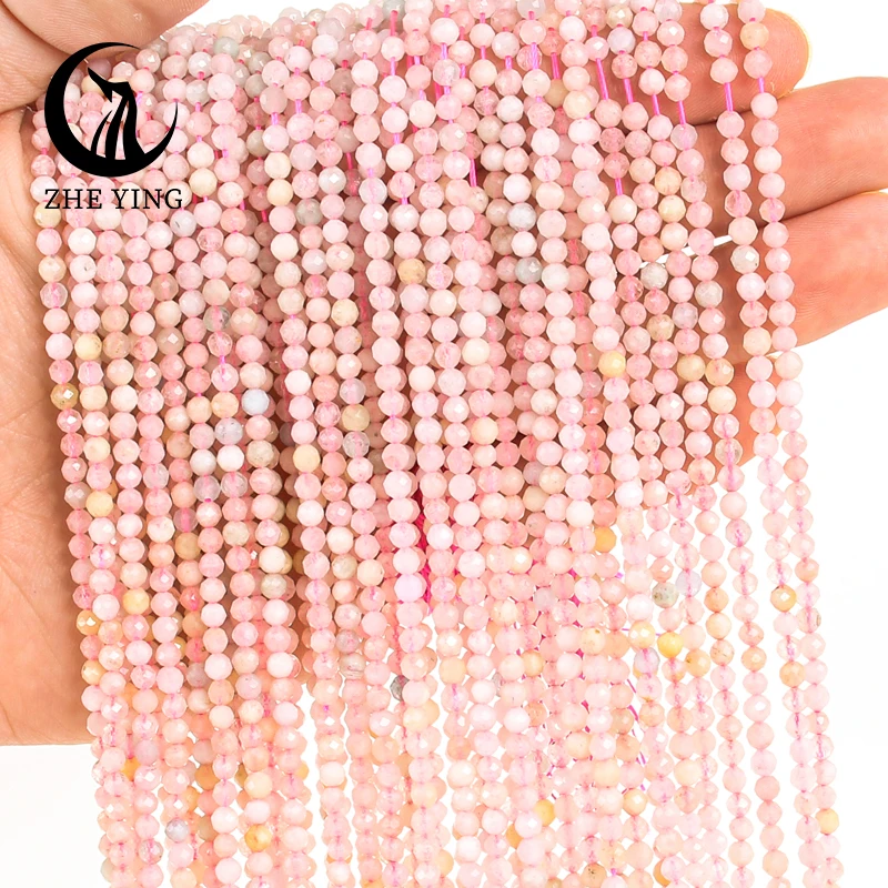 3mm Faceted Natural Stone Pink Morganite Beads Small Loose Spacer Beads for Jewelry Making Bracelet Necklace DIY Accessories