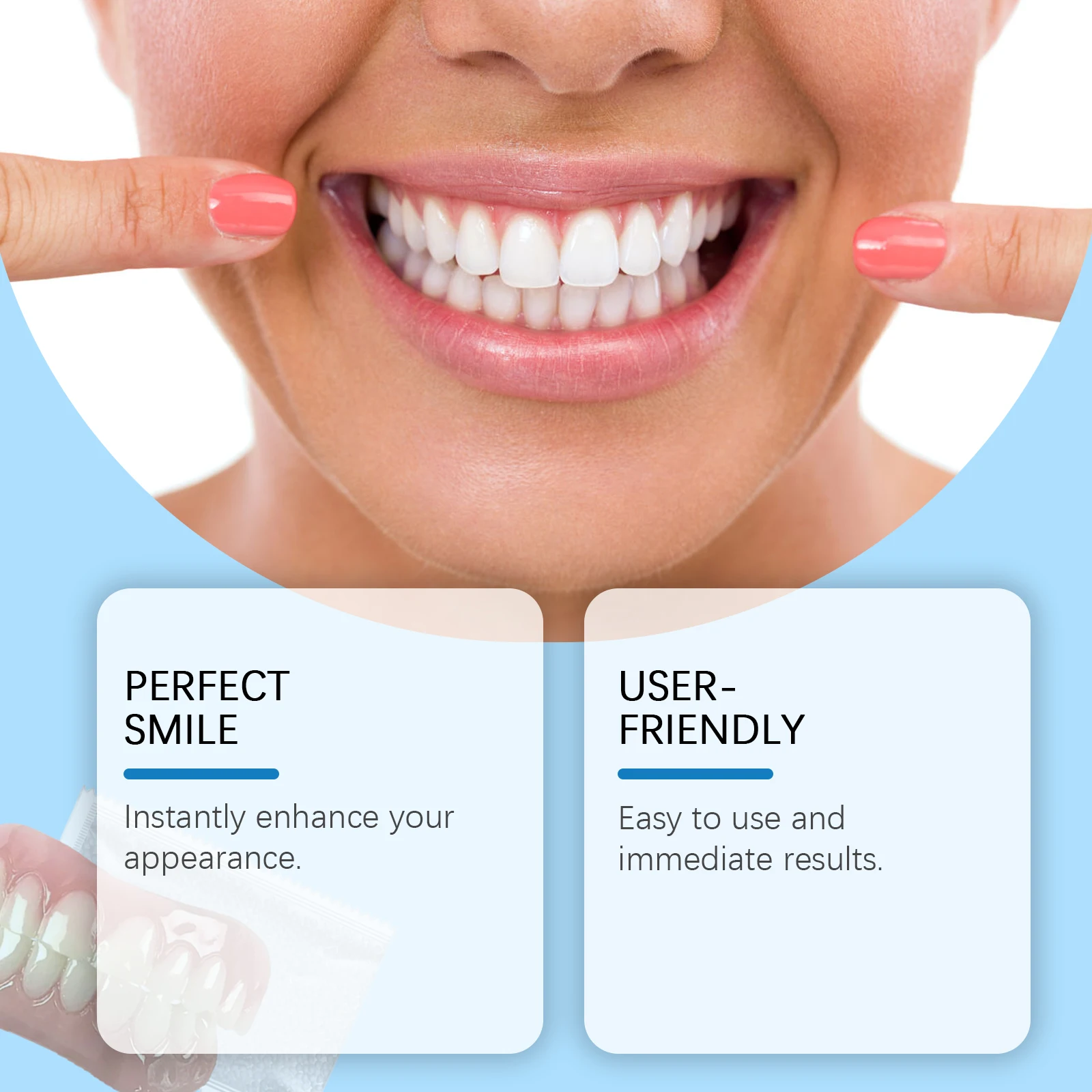Denti finti Kit di bellezza Impiallacciature per ridere perfette Denti finti Protesi senza soluzione di continuità Igiene orale Cura Sbiancamento dei denti Simulazione Bretelle