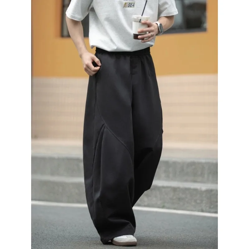Men's Structured Pleated Casual Pants Loose Fit Curved Hem Spring Summer New Arrival Streetwear Sporty High-Quality Trousers