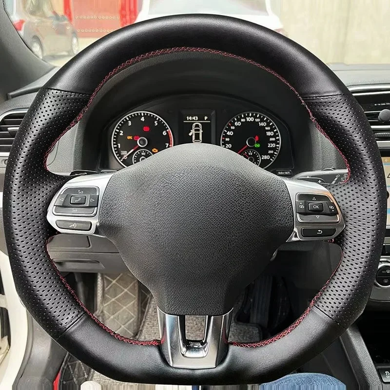 

Автомобильный чехол на руль, кожаная отделка, аксессуары для Golf 6 (VI) GTI MK6 2009-2014 Polo GTI Scirocco Passat CC Tiguan R-Line