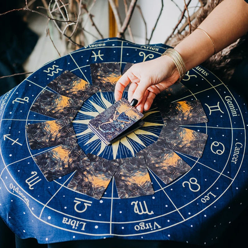 Tarot Tapestry Wheel of the Zodiac Astrology Chart Wall Hanging Scarf Altar cloth tarot cloth tarot deck Sun and Moon Home Decor