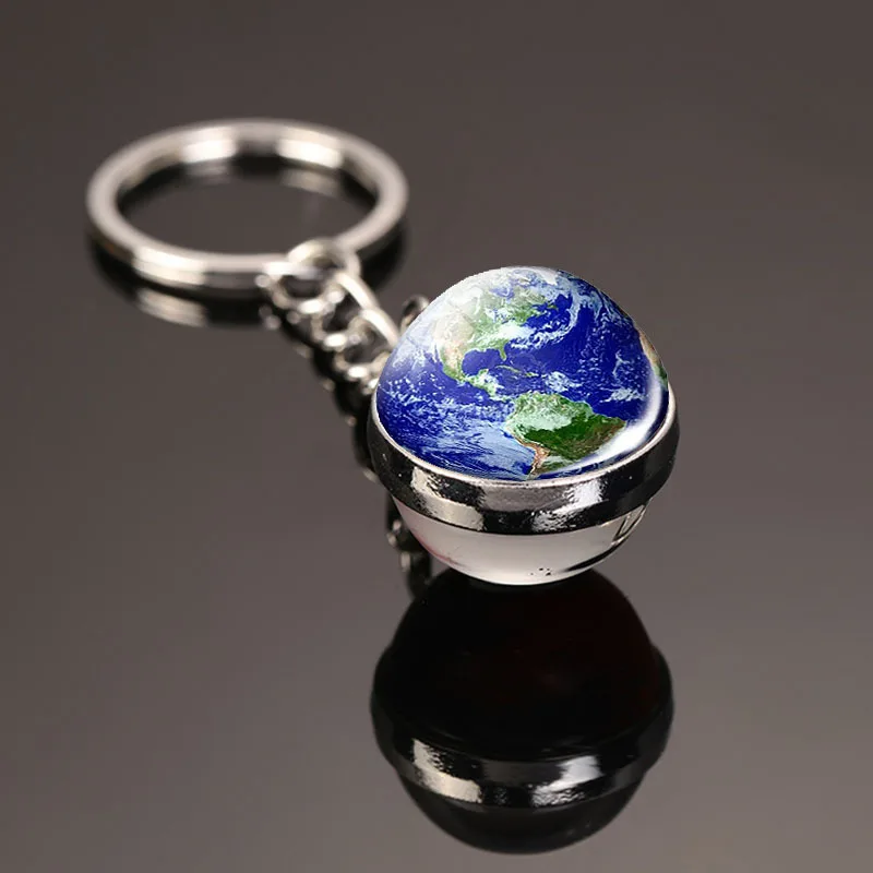 Glow In The Dark Solar System Planet Keyring Galaxy Nebula Luminous Keychain Moon Earth Sun Double Side Glass Ball Key Chain