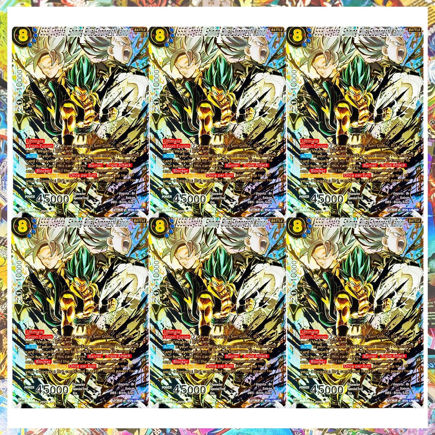 

SSB Гогета, Сияющий Синий Могучий Воин GDR Ultimate Advent God, Редкая карта BT26-138, Реплика высококачественных карт с фольгированной текстурой