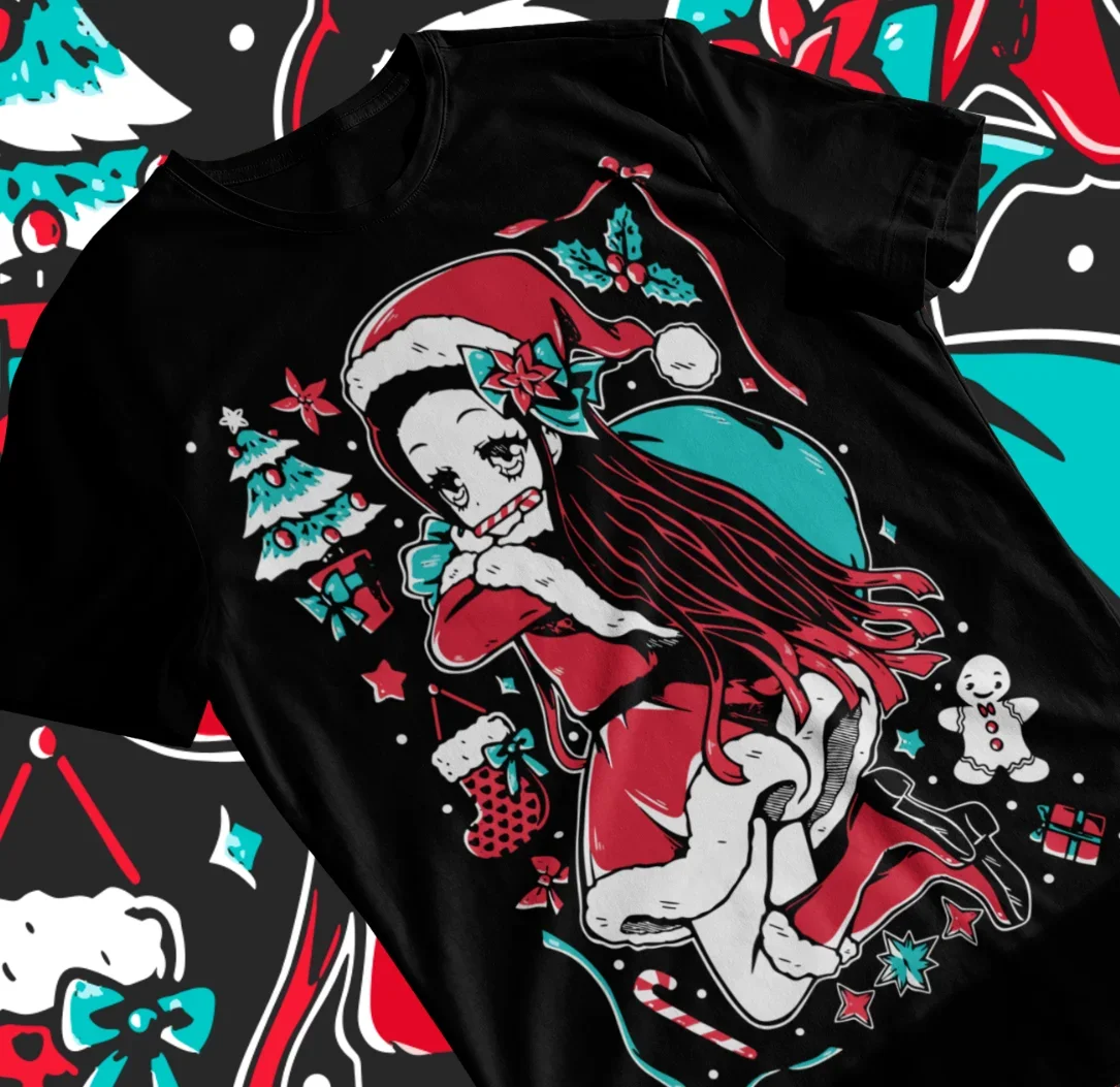 Nezuko T-shirt Christmas Demon Slayer Kimetsu No Yaiba Tanjiro Soft Tee All Size