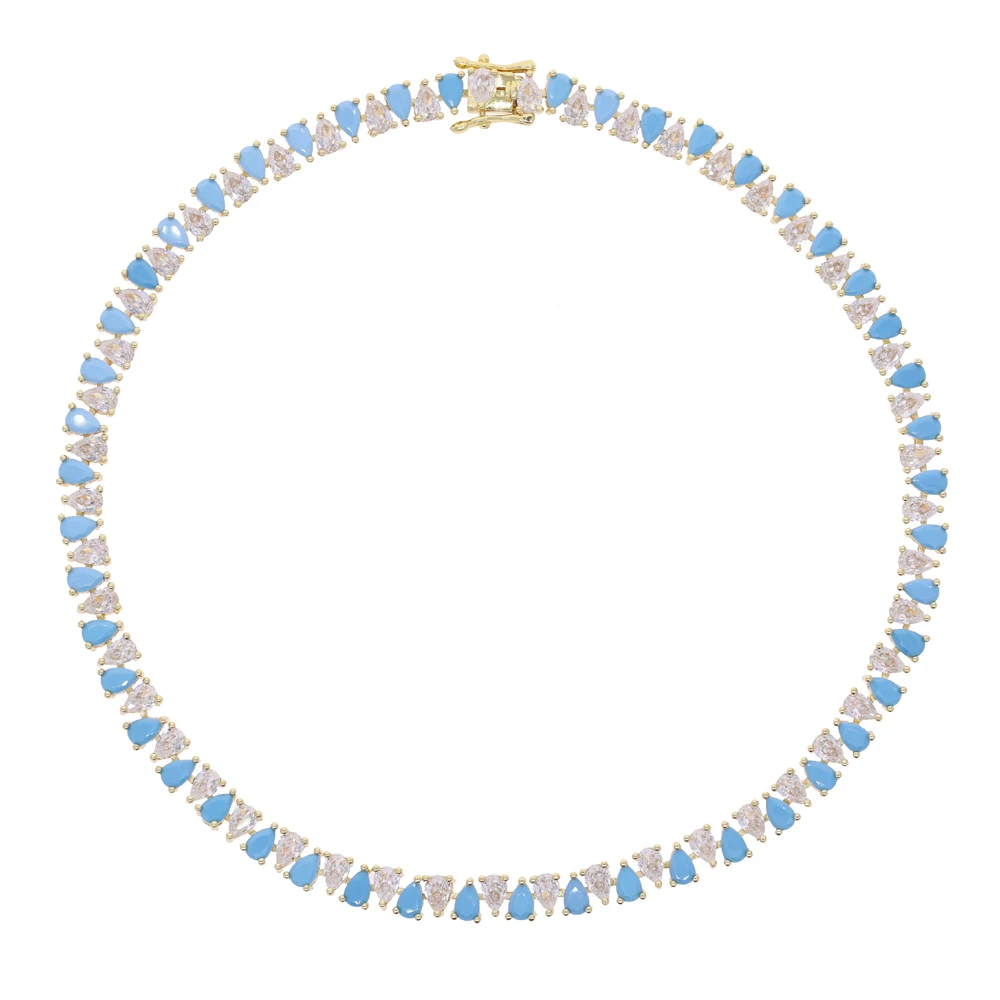 2026 Water Drop Shape Blue Turquoise Cubic Zirconia Necklace Bracelet Women Fashion Geometry Jewelry