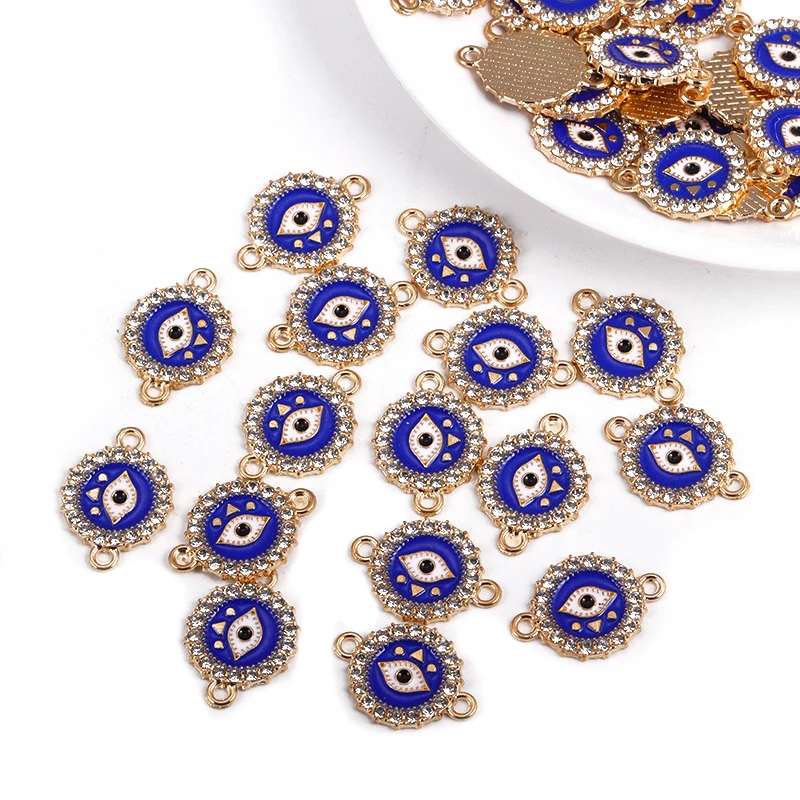 

20Pcs/Lot Delicate Alloy Oil Drip Rhinestone Round Turkish Evil Eye Connectors For Handmade Necklace Bracelet DIY Jewelry Making