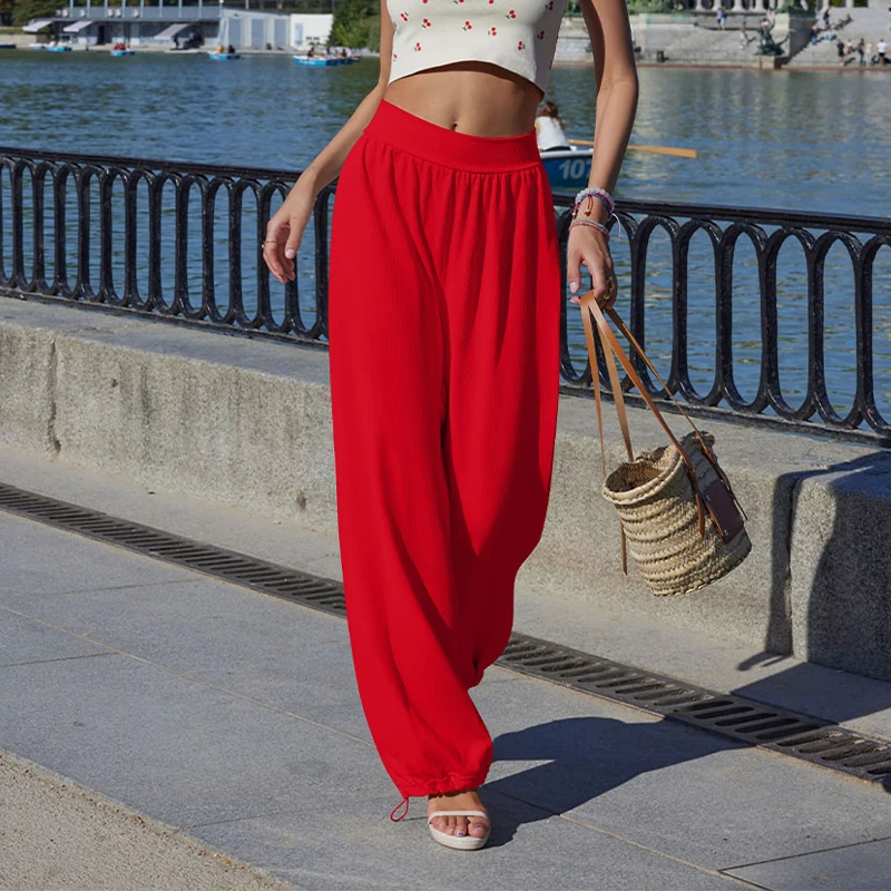 Women's Casual Solid Color Wide-Leg Pants Yoga Fitness Casual Relaxed Trousers