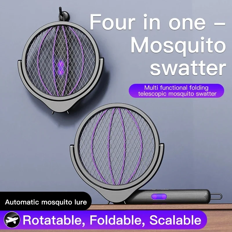 2026 NEW Retractable Electric Mosquito Racket Rotating Head Insect Killer 2-in-1 Indoor/Outdoor Household Mosquito Eliminator