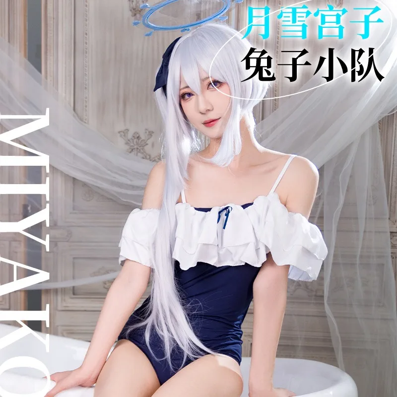 Game Blue Archive Tsukiyuki Miyako Swimsuit Cosplay Costume Swimwear Uniforms Suit Wig Headwear Halo Halloween Carnival Party