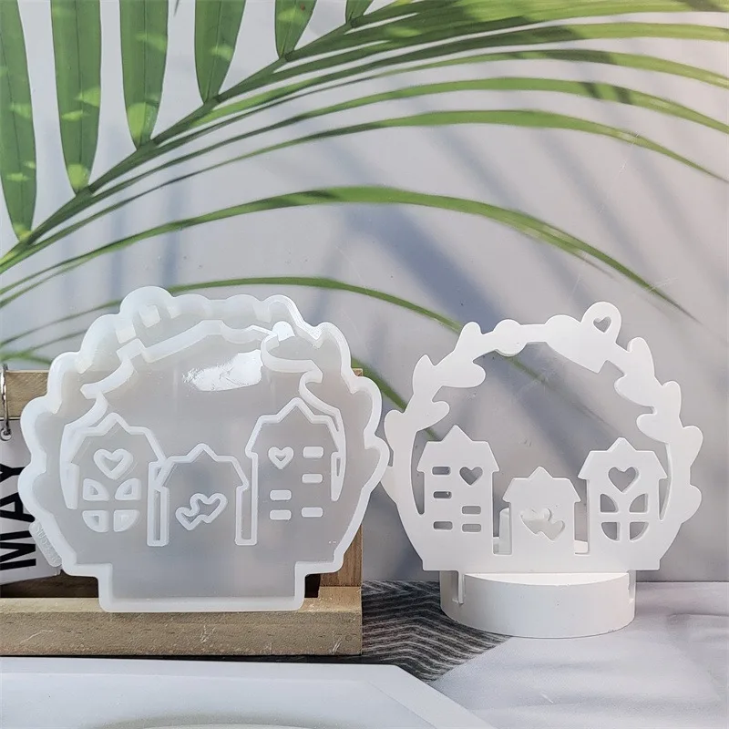 DIY Flower Wreath House Insert Candle Holder Silicone Mold Pendant Decoration Gypsum Resin Epoxy Mold Home Decoration Storage