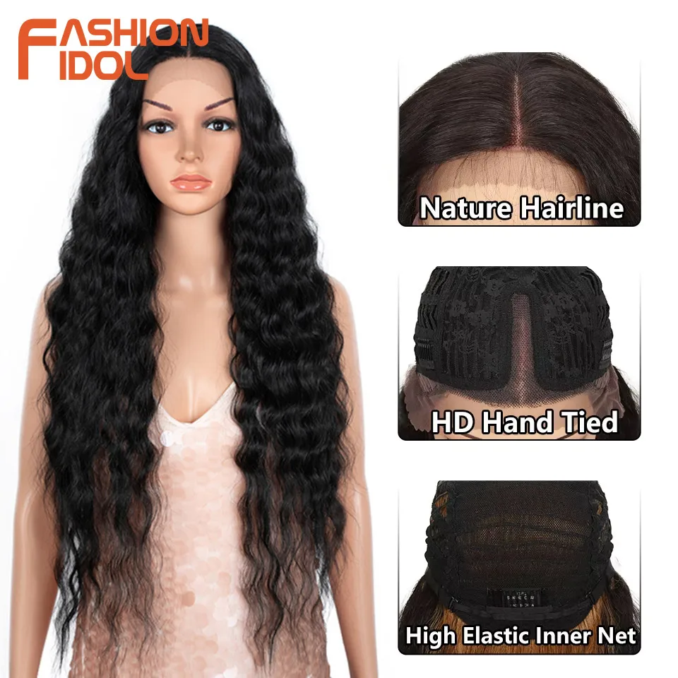FASHION IDOL 30inch/75cm Water Wave Lace Wigs Synthetic Curly Lace Front Wigs Cosplay Ombre Blonde Hair Wigs For Black Women