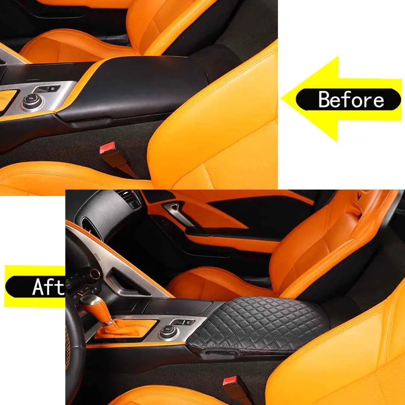 For 2014-2019 Chevrolet Corvette C7 Leather Carbon Fiber Car Styling Car Armrest Box Cover Car Interior Protection Accessories