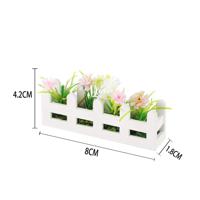 Levensechte 1 stks miniatuur potplanten met bloemhek voor fantasiespel, 1:12 schaal poppenhuis tuin decor speelgoed