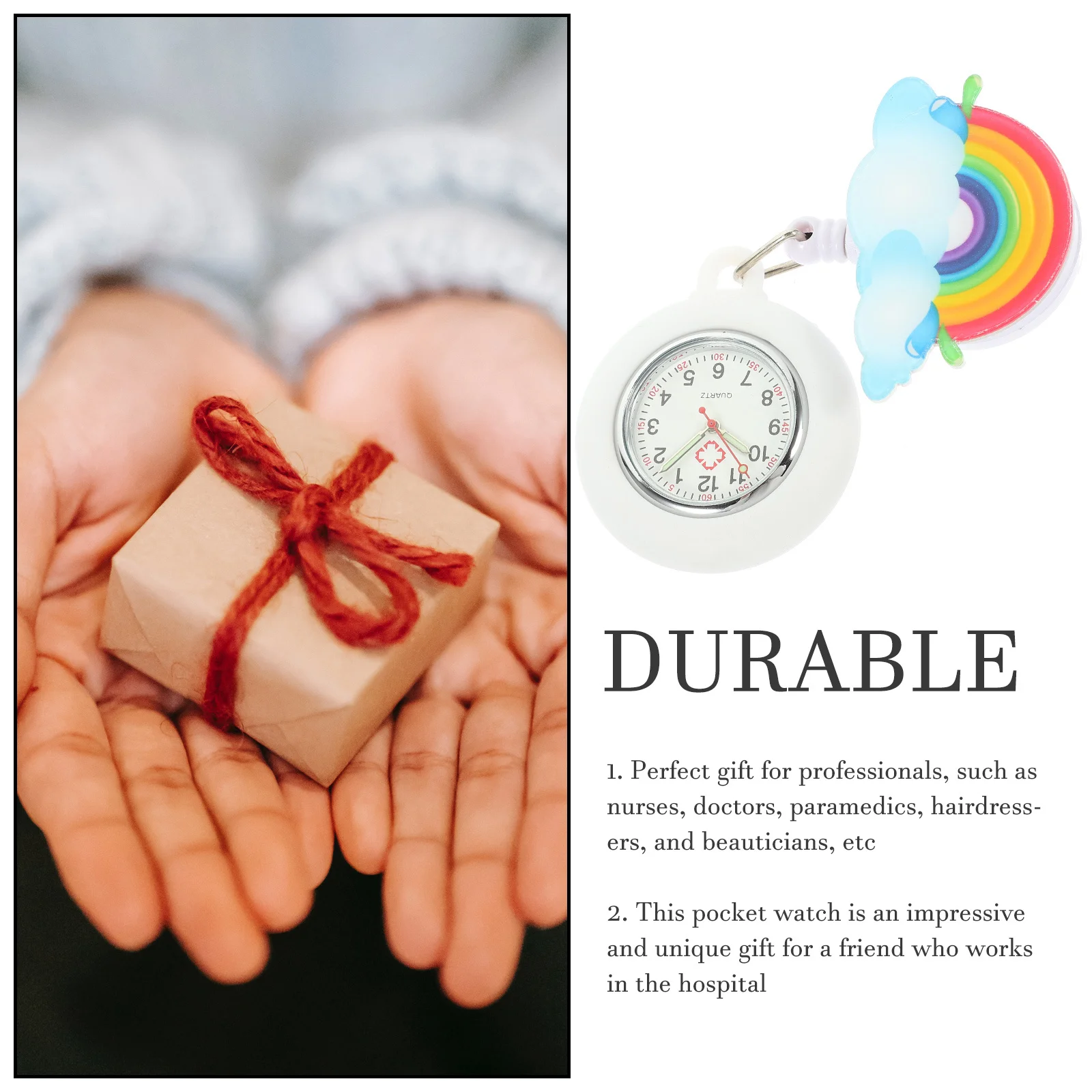 ساعة ممرضة قابلة للسحب مقاومة للماء بنمط قوس قزح ومشبك محمول على غطاء من السيليكون هدية للنساء #2