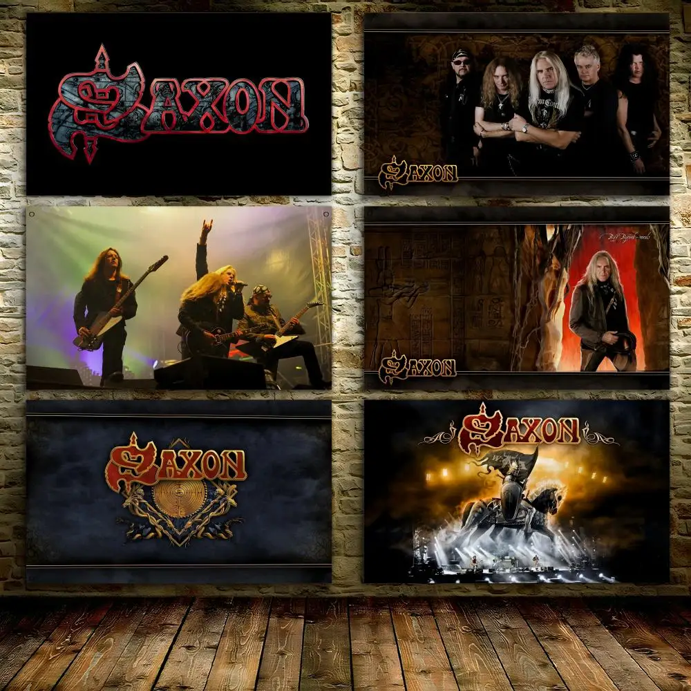 S-Saxon Heavy Rock Band Flags 3x5 Ft Custom Banner For Garage Door Room Decor Wall Out Decoration With Metal Buckle