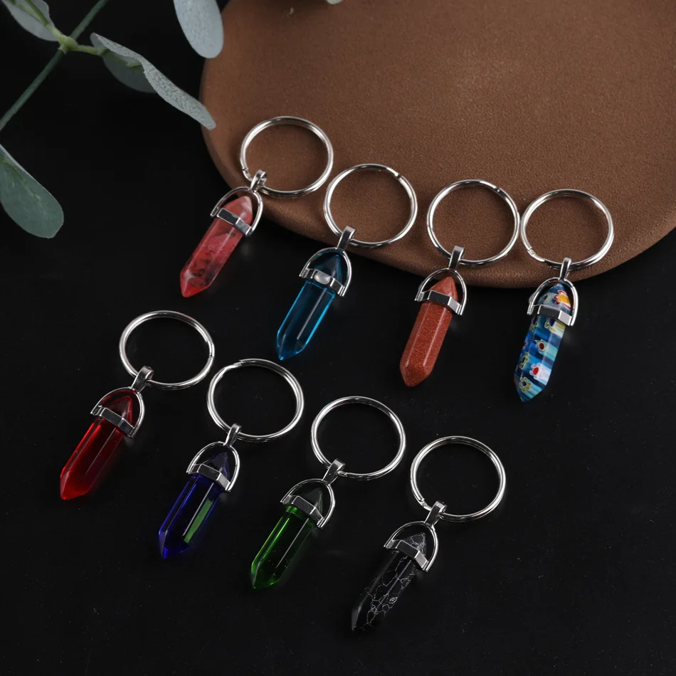 Artificial hexagonal column crystal keychain