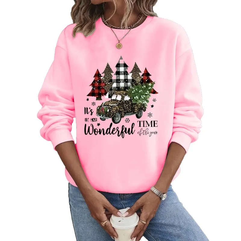 Crew-neck Hoodie Europe and The United States Christmas Long-sleeved Hot Christmas Truck Tree Print Clothes  Sweatshirts