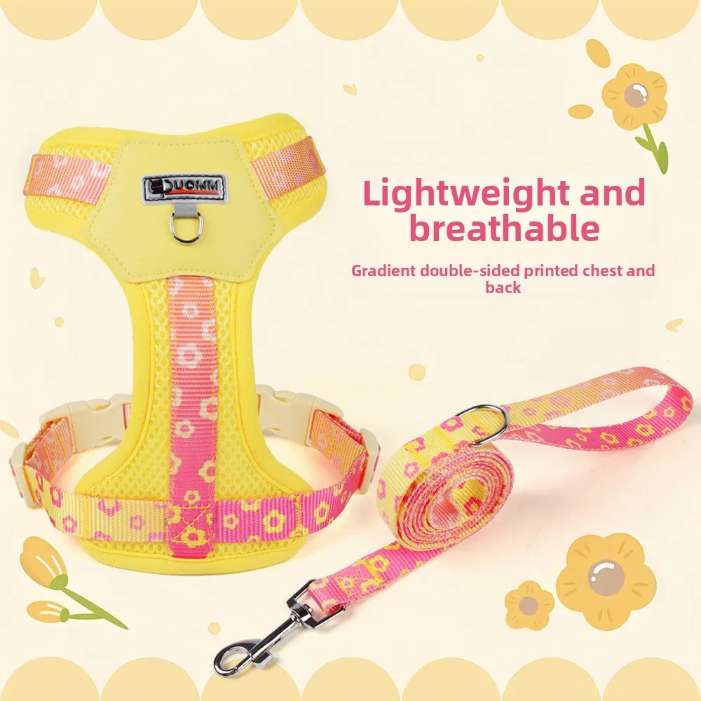 Gradient Double-Sided Printed Dog Harness Adjustable No-Pull Anti-Choke Vest Breathable Pastel Walking Gear for Small Dogs