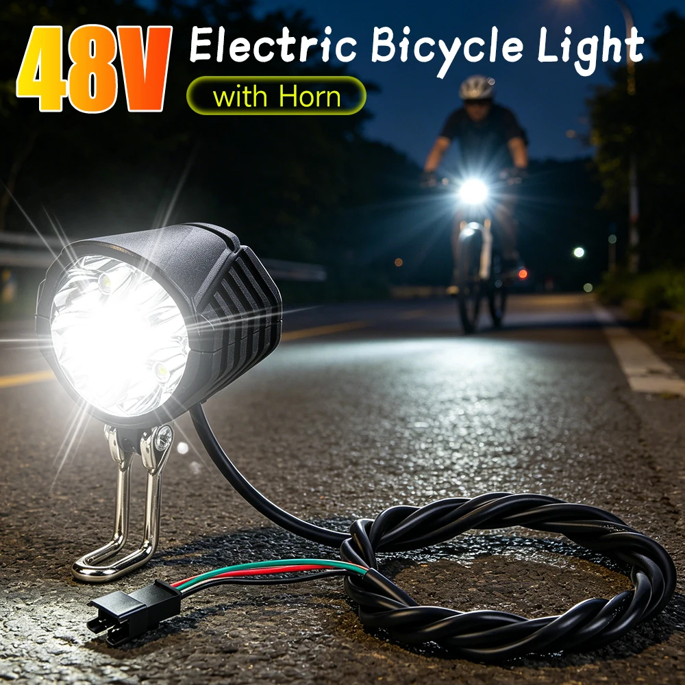 48V Electric Scooter LED Front Light High Brightness Horn E-Bike Scooter Lamp Easy Installation Cycling Accessories