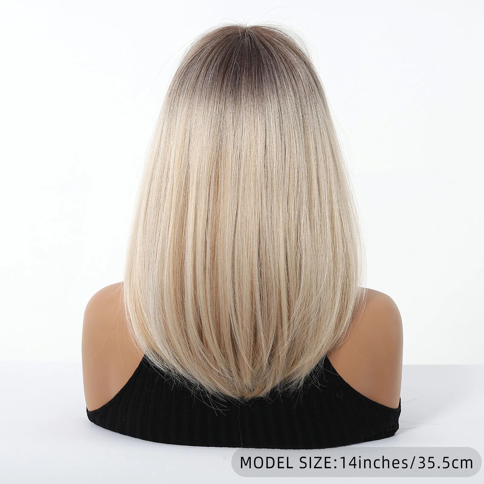 Blonde Brown Ombre Long Straight Synthetic Wig with Bangs