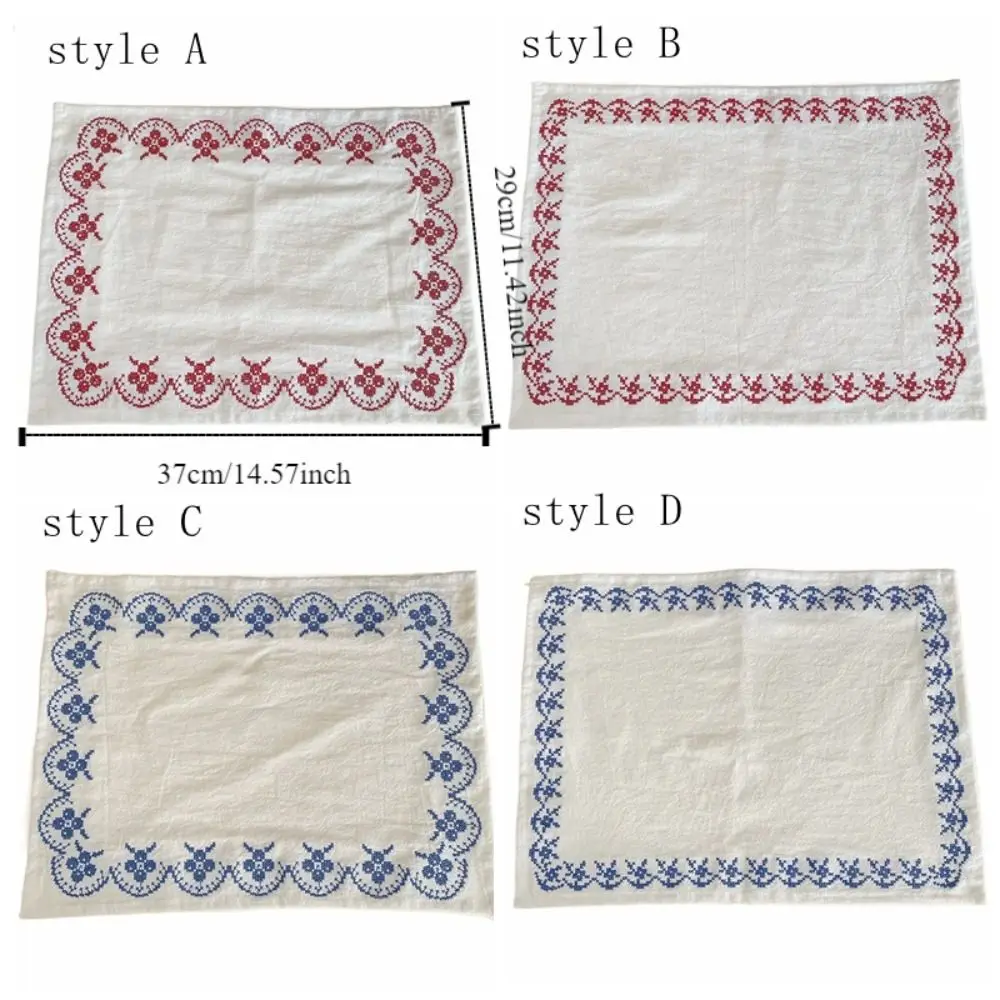 Pure Cotton Retro Embroidery Meal Mat 29*37cm Exquisite Table Napkin Square Simple Desktop Decoration Mat Food Photography