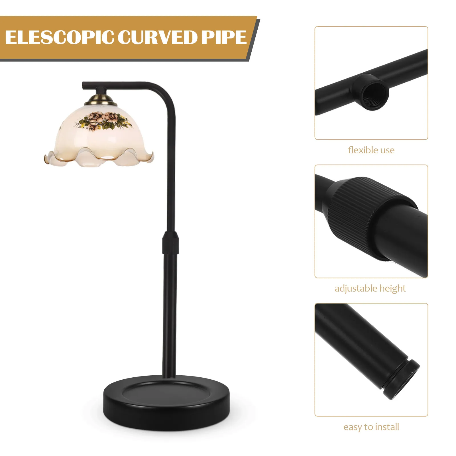 Hollow Threaded Lamp Pipe M10 Extension Rod Lighting Halloween Christmas New Year Adjustable Stem Adjustable Length Black