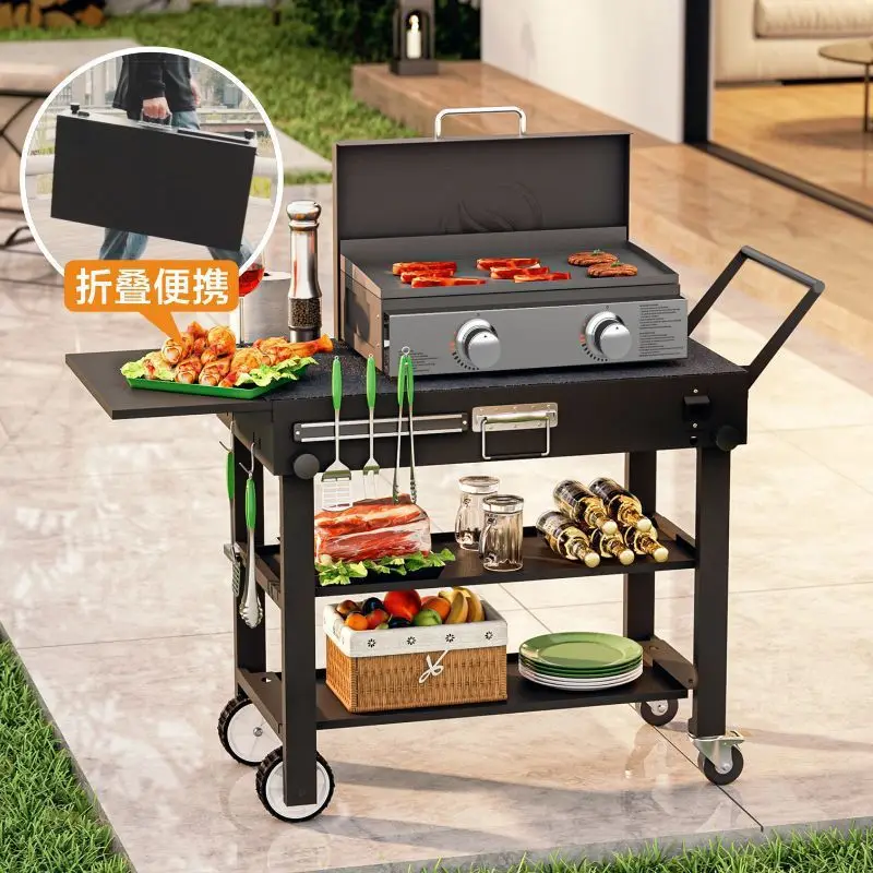 

Portable Multi-layer Folding Table with Wheels Outdoor Rolling Cart BBQ Camping Picnic Desk for Street Stall Market Outdoor Gear
