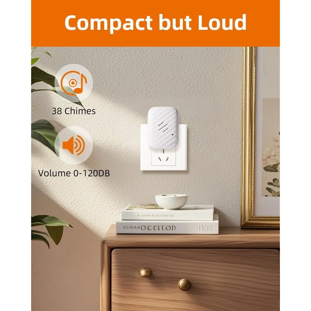 

Беспроводной дверной звонок RMWIN без батарей, не требует батарей, радиус действия 600 футов, регулируемая громкость, водонепроницаемый, для класса, дома, вилка стандарта США