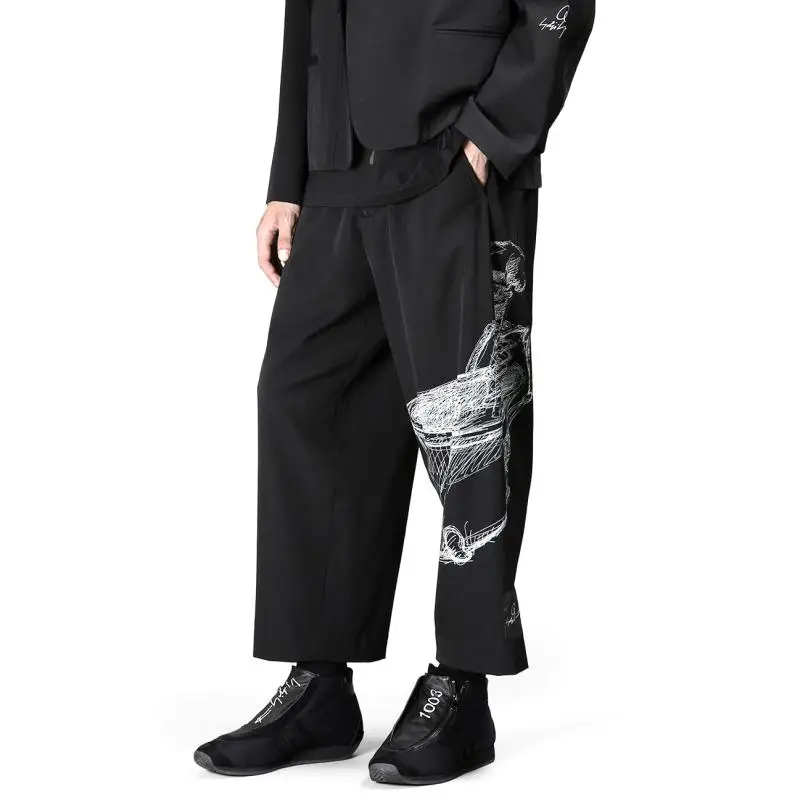 

YOJI OOAK GABARDINETROUSERS повседневные шикарные флисовые широкие брюки-карго с принтом Skeleton