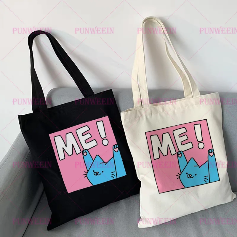 Cute Cat Cartoon Print Canvas Bag Women Streetwear Casual Japan Harajuku Handbag Y2K Shopping Bag Vintage kwaii Fun Shoulder Bag