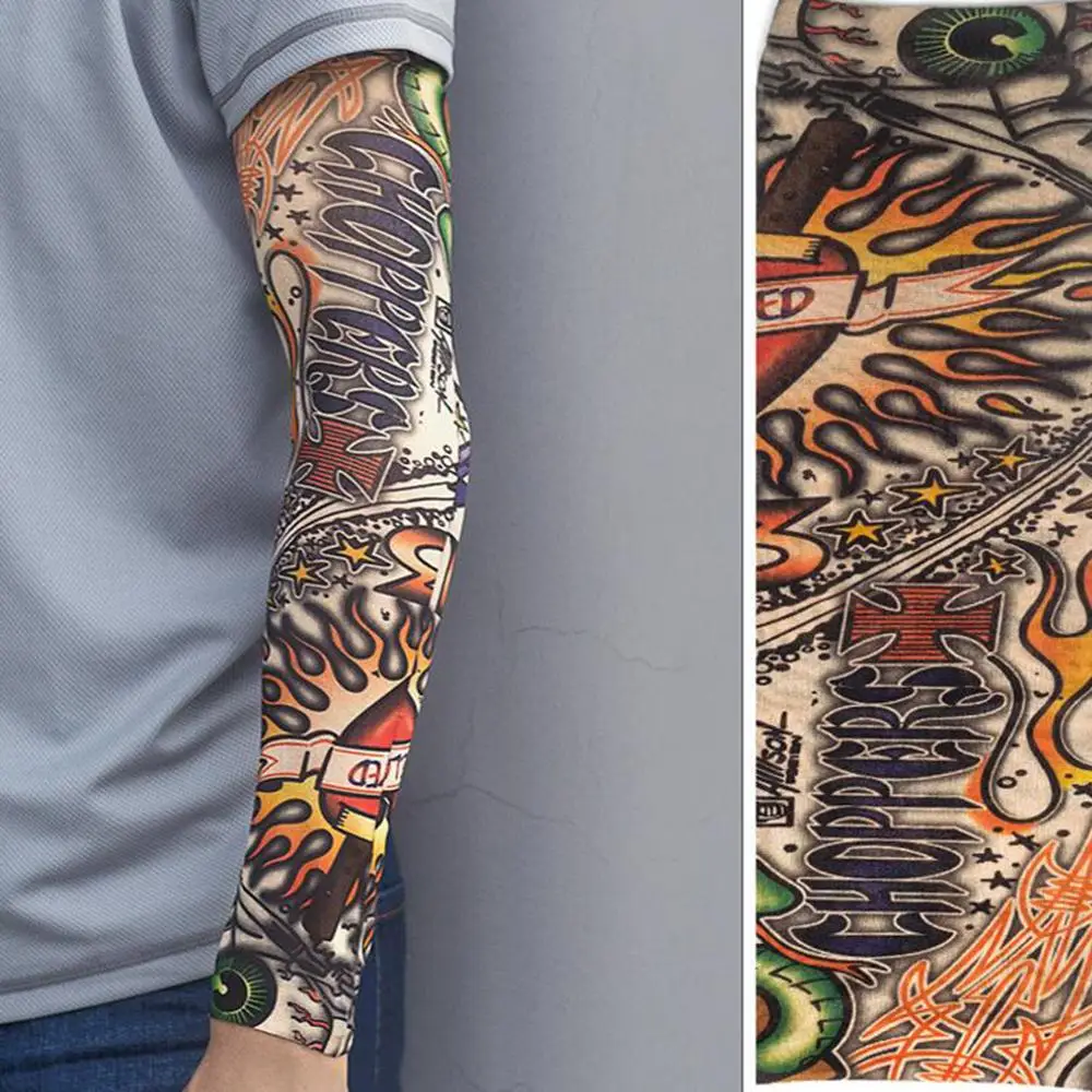 Estate New Flower Arm Tattoo Sleeves Seamless Outdoor Riding protezione solare manicotti per uomo donna protezione solare Uv scaldamuscoli