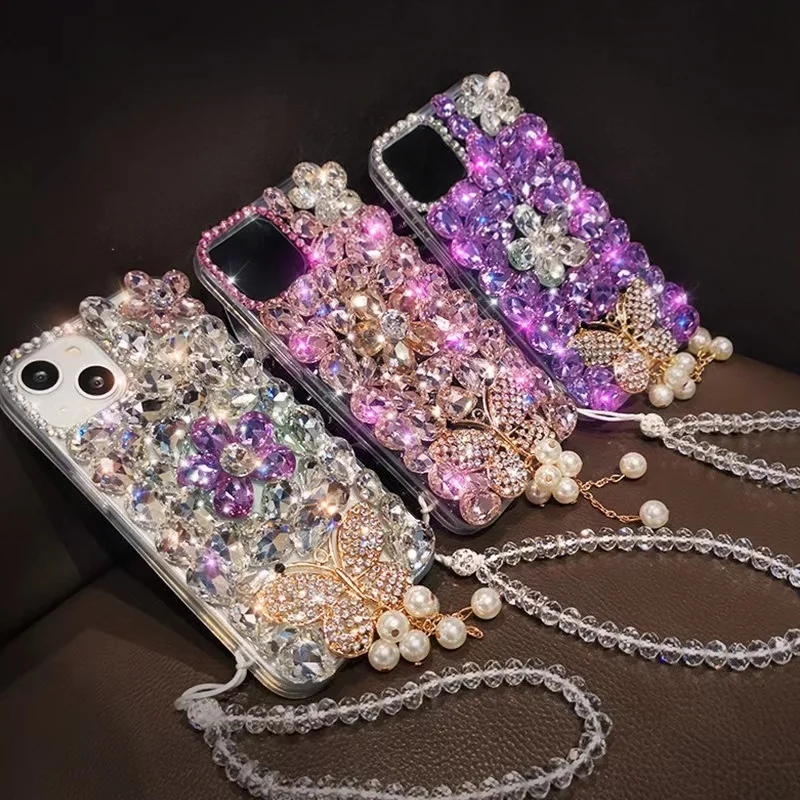 Luxury 3D Bling Rhinestone Crystal Flower Phone Case for Samsung Galaxy S26 S25 S24 S23 S22 S21 S20 Ultra Plus FE Edge S10 S9