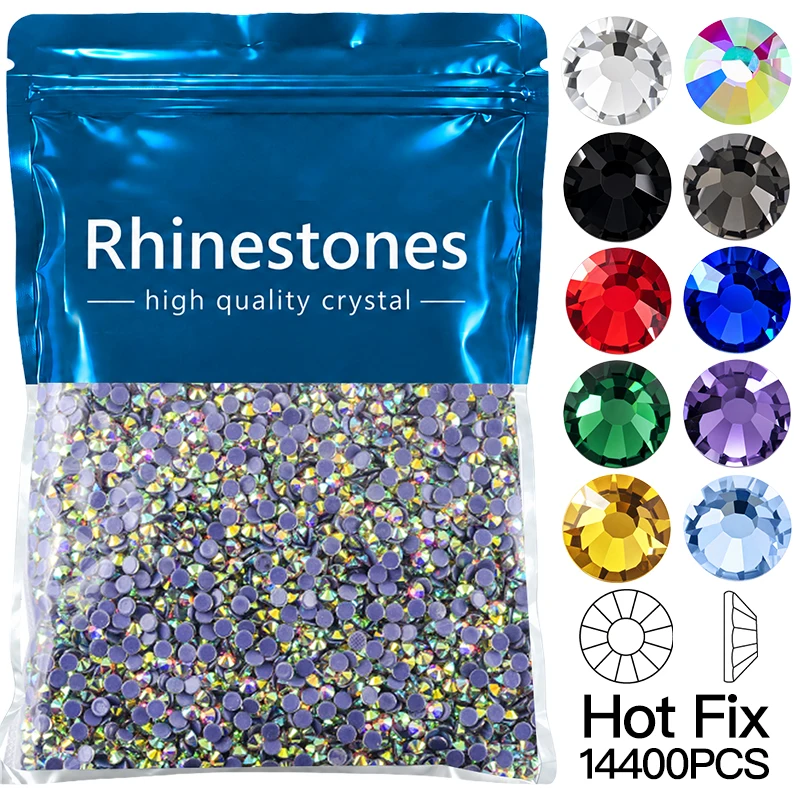 OLeeya Großhandel 14400 Stück SS6-SS20 Glas-Kristall Hotfix-Strass Flache Steine für DIY Nagelkunst, Stoff- und Kleidungsdekoration