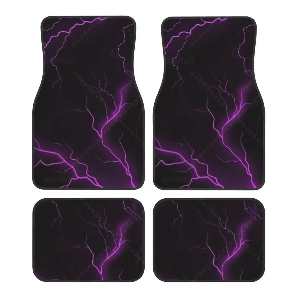 Purple Lightning Pattern Car Floor Mats Set of 4 Auto Front and Rear Carpet Foot Mats with Rubber Backing Universal