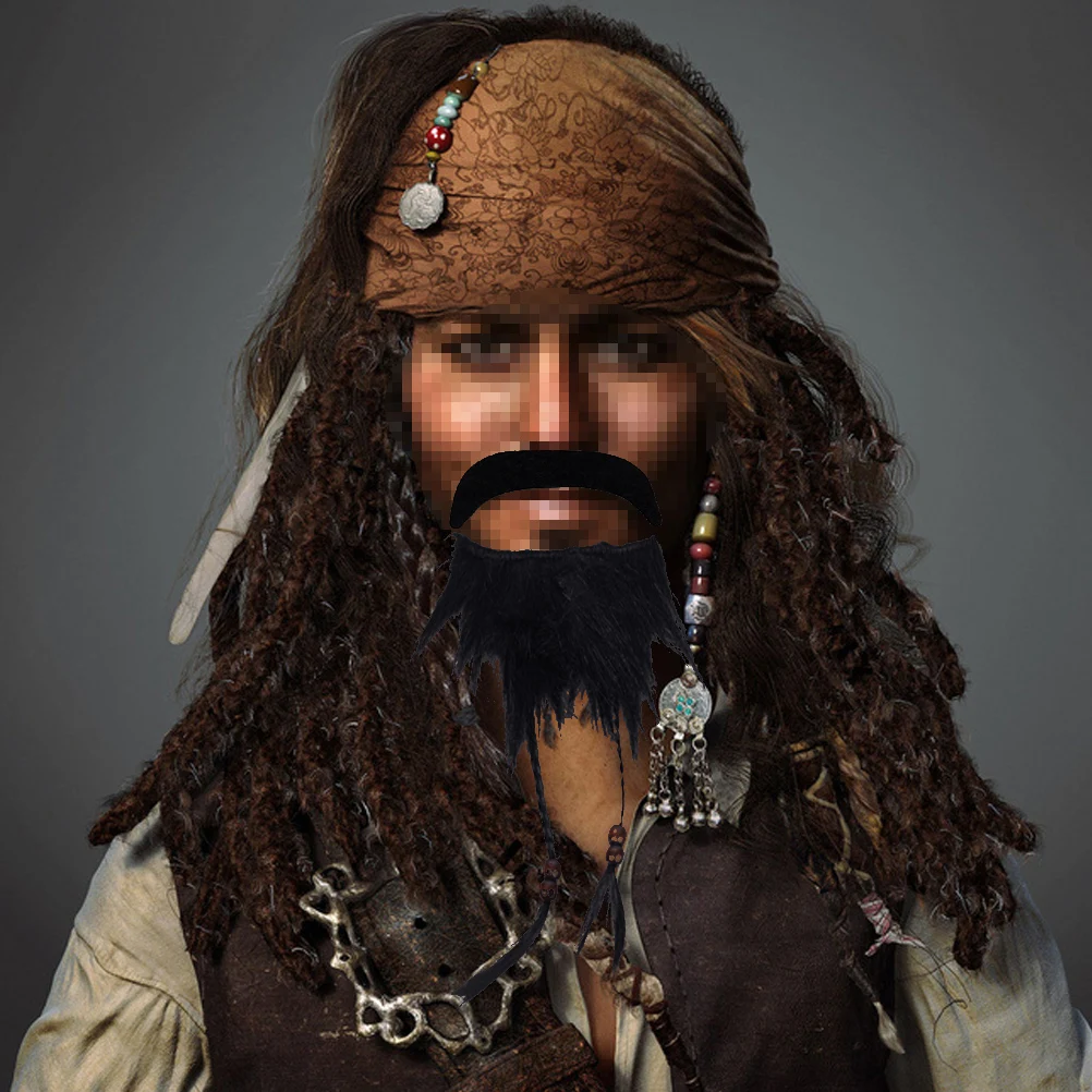 

Pirate Beard Fake Classic Halloween Handlebar Black Costume Lightweight Soft Perfect for Parties Festivals Carnivals