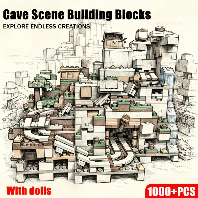 

The Cave Village Mine Farm TreeHouse Deep Dark Battle Building Block Set DIY Construction Toys for Kids Birthday Christmas Gift