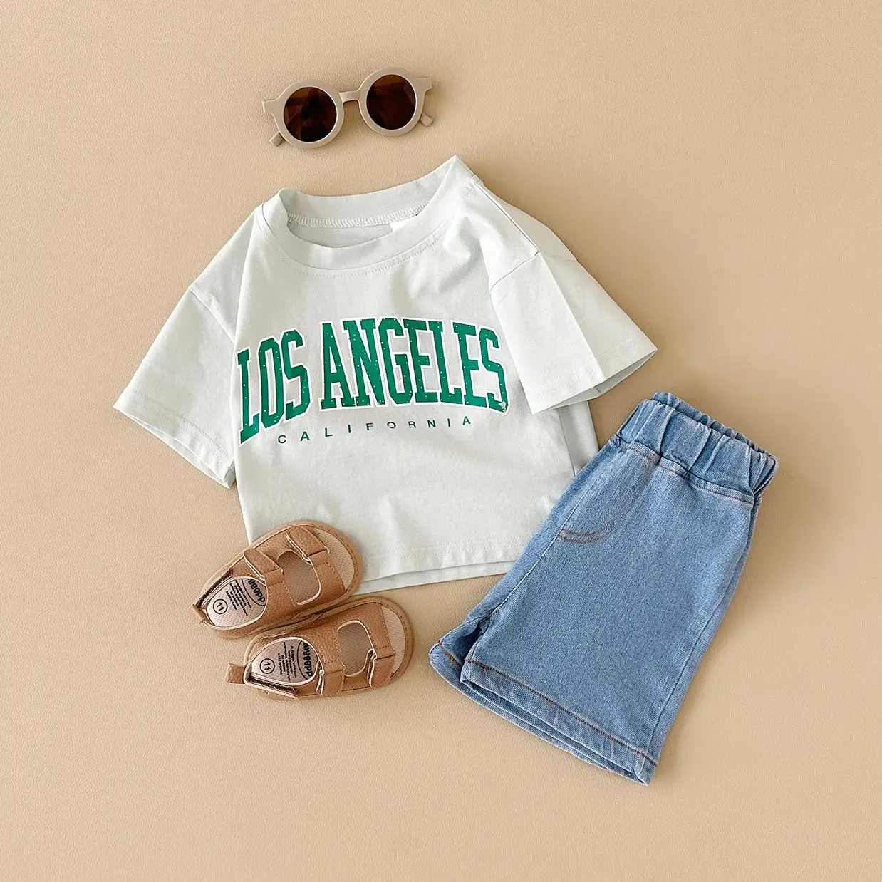 2PCS Boys Clothes Boys Girls Outfit Set Toddler Letter Printed Short Sleeved T-shirt+denim Shorts Summer Newborn Baby Clothes