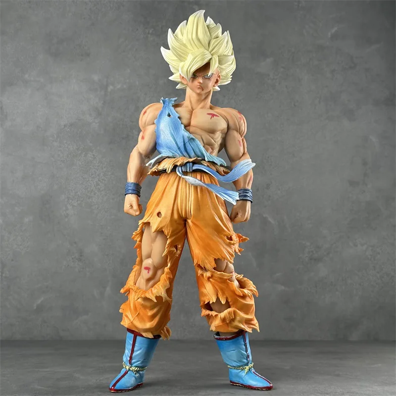 44cm Dragon Ball Super Saiyan Battle Damage Son Goku Anime Figure Pvc Statue Desktop Ornament Action Figurine Decor Figurine