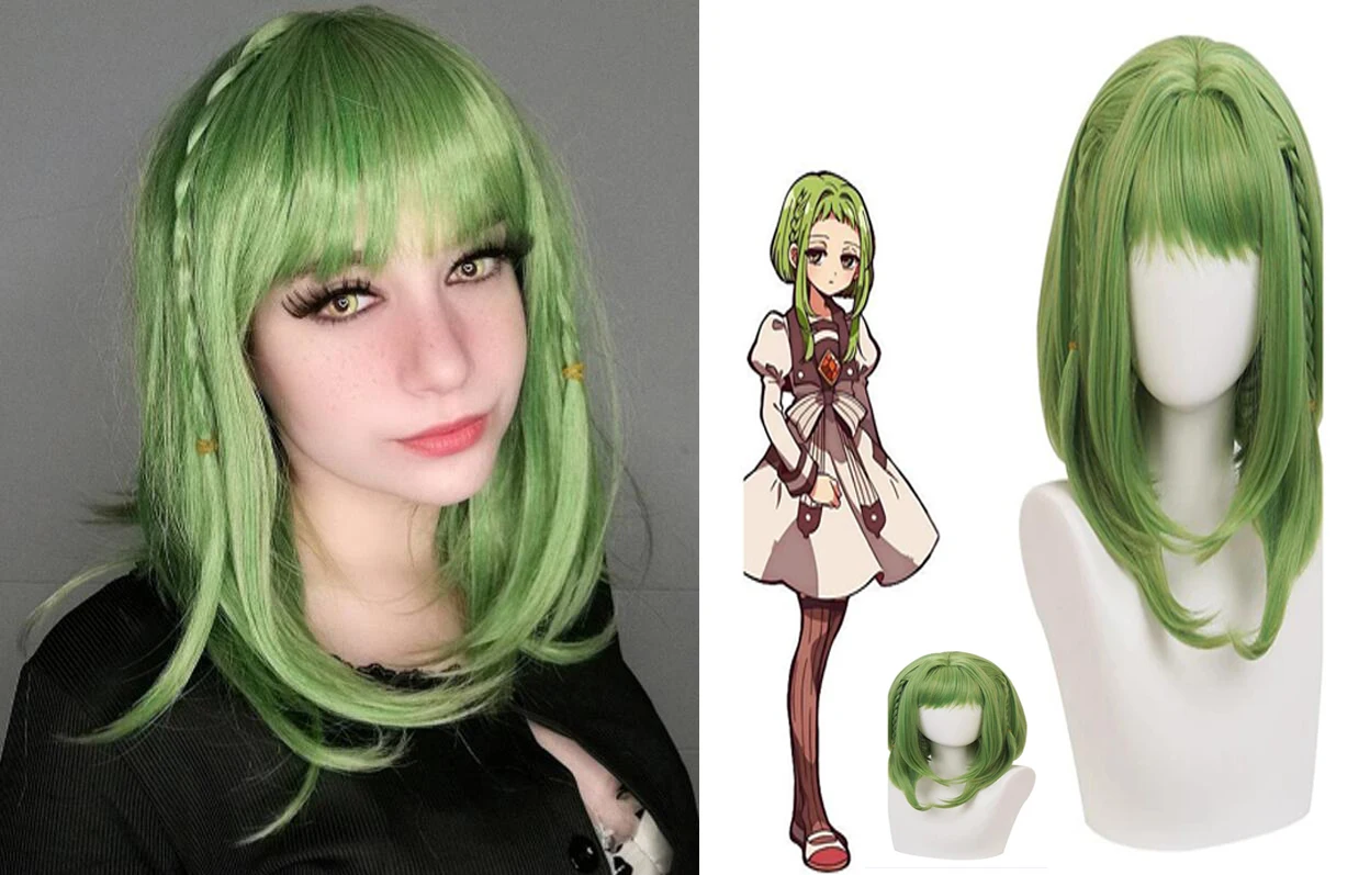 

2Style Lolita Nanamine Sakura Green Cosplay Synthetic Hair Wig Wigs Medium Length Heat Resistant Fiber