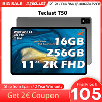 Teclast T50 11 inch 2000x1200 Android 13 Tablet UNISOC T616 8 Core (8GB+8GB Expansion)Max.16GB RAM 256GB ROM 4G LTE Dual SIM Type C 7500mAh Support Widevine L1