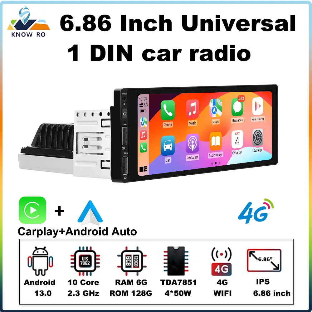 

KNOWRO 10 Core Android 12 6.86" Car Intelligent Systems Multimedia Radio Wireless Carplay Bluetooth For VW Toyota Nissan 1 DIN