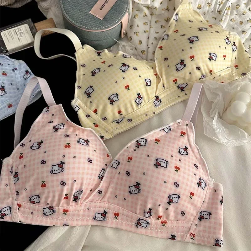 Miniso Sanrio Hello Kitty Kawaii Anime Girl Heart Underwear Soft Comfortable Push-Up Bra Soft-Cup Bra Sweet Girl Birthday Gifts