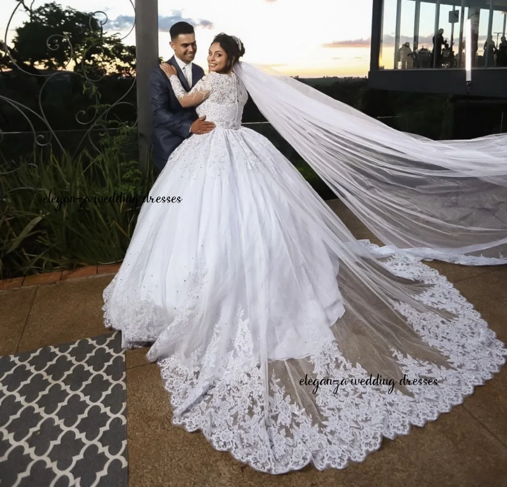 Customized Elegant and magnificent V-neck wedding dress, lace long-sleeved women's plus-size wedding dress Vestido de novia 2025