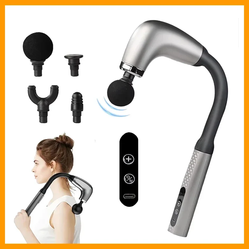 

Fascia Gun with Extended Handle and Elbow for Self-assist Massage of the Upper and Lower Back Muscle Relaxation and Massage Done